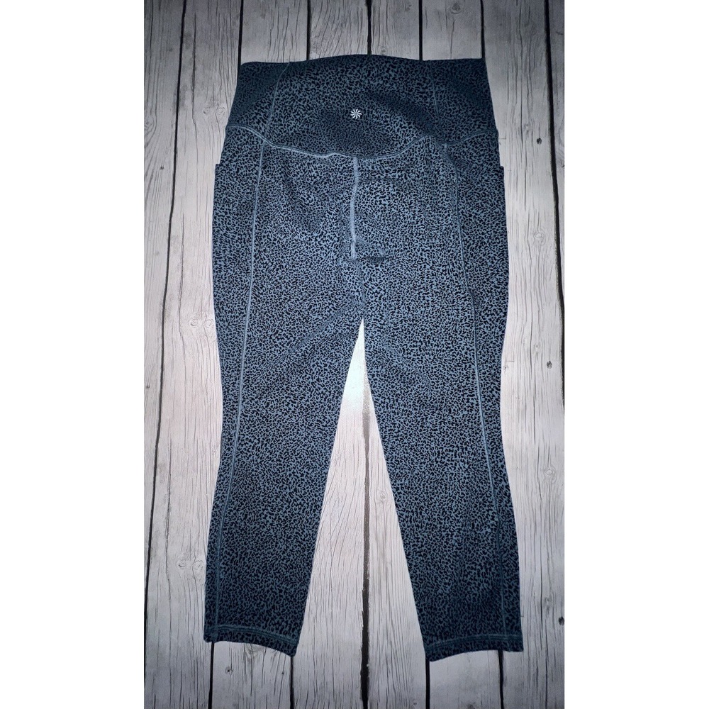 Athleta Women's Blue/Black Leopard Salutation Stash II Pocketed Leggings Size MP - Picture 5 of 7